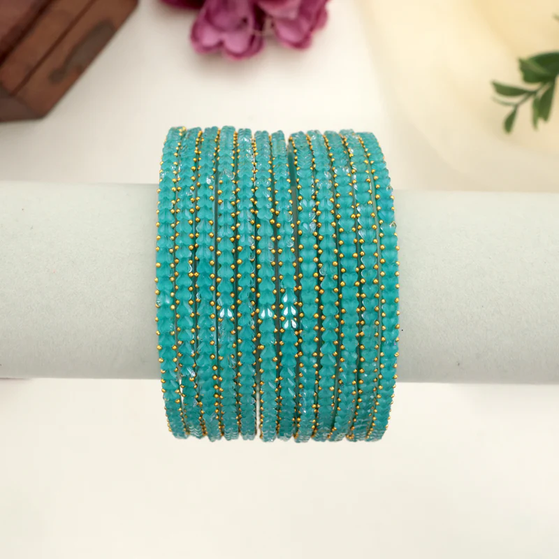 Premium Thick Heartdrop Glass Bangles – Teal